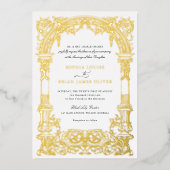 ヴィンテージアーチつる植物オーナメントフレーム実在金ゴールド 箔招待状 (正面)