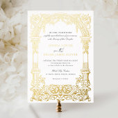 ヴィンテージアーチつる植物オーナメントフレーム実在金ゴールド 箔招待状