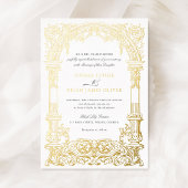 ヴィンテージアーチつる植物オーナメントフレーム実在金ゴールド 箔招待状