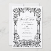 ヴィンテージアーチつる植物オーナメントフレーム日付の保存 招待状 (正面)