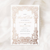 ヴィンテージアーチつる植物オーナメントフレーム日付の保存 箔招待状