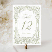 ヴィンテージアーチつる植物フレームセージグリーン結婚ズ テーブルナンバー