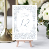 ヴィンテージアーチつる植物フレームダスティブルー結婚ズ テーブルナンバー