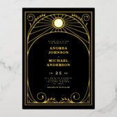 ヴィンテージアーチアールヌーボーアンティーク結婚金ゴールド実在ズ 箔招待状 (正面)