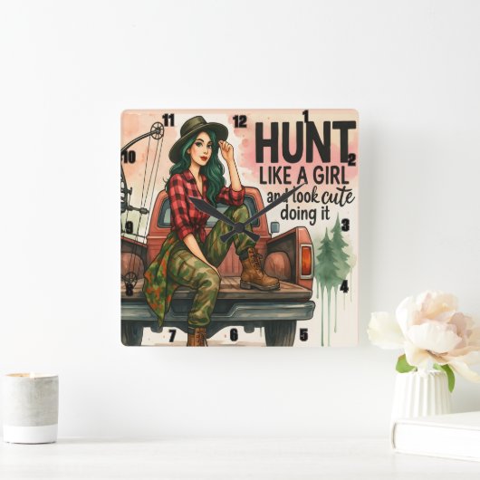 ヴィンテージアーチェリーガール狩り スクエア壁時計 (ホーム)