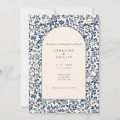ヴィンテージアーチスタイルブルークリームフローラ結婚ズ 招待状 (正面)