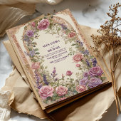 ヴィンテージアーチパープルピンクローズフローラ 招待状