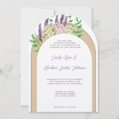 ヴィンテージアーチボホワイルドフラワーパープルブラッシュフローラル 招待状 (正面)