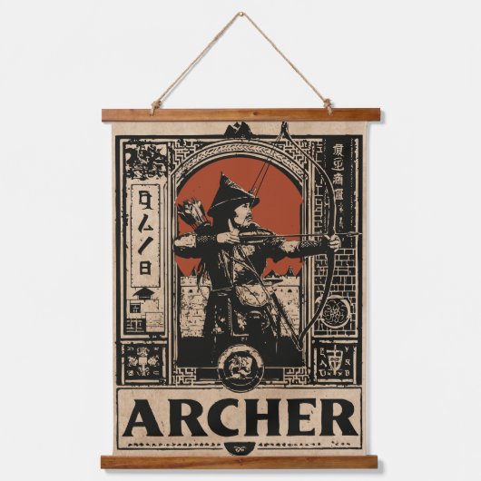 ヴィンテージアーチャーアート | ワビサビ華美デザイン 吊り下げ型タペストリー (正面)