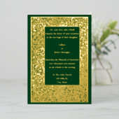 ヴィンテージアーツ&クラフツスクロールフローラつる植物 箔招待状 (立ち正面)