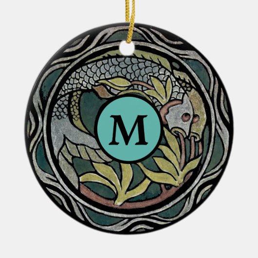 ヴィンテージアーツ&クラフツスタイルコイフィッシュテンプレート セラミックオーナメント (正面)