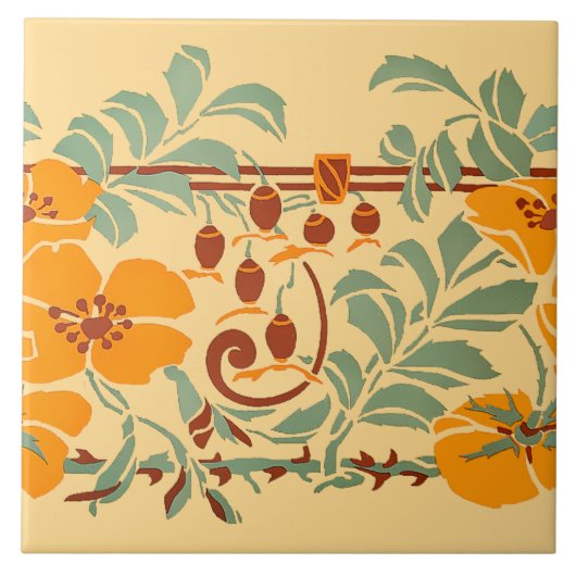 ヴィンテージアーツ&クラフツスタイルフラワーズフルーツフリーズ タイル (正面)