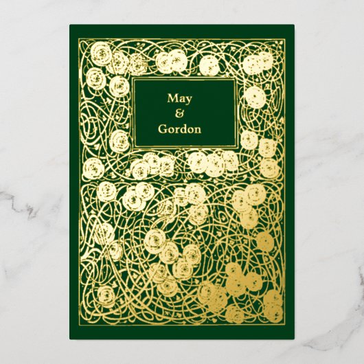 ヴィンテージアーツ&クラフツスタイルマッキントッシュバラ 箔招待状 (正面)