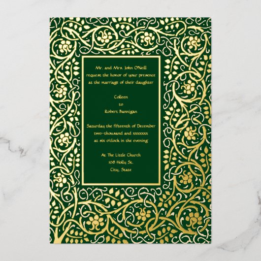 ヴィンテージアーツ&クラフツムーブメントロイクロ縁どフト 箔招待状 (正面)