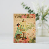 ヴィンテージアーティストがイーゼルに座フランスのる ポストカード (スタンド正面)