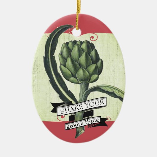 ヴィンテージアーティチョーク野菜グルメクリスマス セラミックオーナメント (正面)