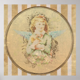 ヴィンテージアートと鳥の天使の女の子の癒しの愛 ポスター