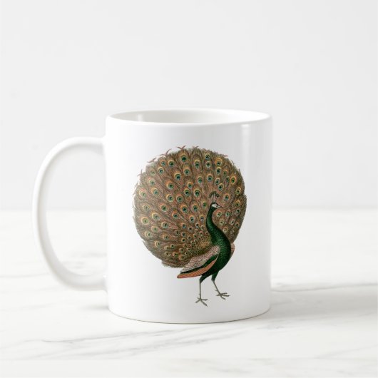 ヴィンテージアートのピーフクロウは緑色の金ゴールドを羽毛にする コーヒーマグカップ (左)