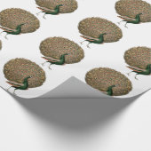 ヴィンテージアートのピーフクロウは緑色の金ゴールドを羽毛にする ラッピングペーパー (角)