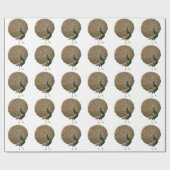 ヴィンテージアートのピーフクロウは緑色の金ゴールドを羽毛にする ラッピングペーパー (フラット)