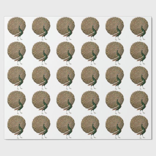 ヴィンテージアートのピーフクロウは緑色の金ゴールドを羽毛にする ラッピングペーパー (フラット)