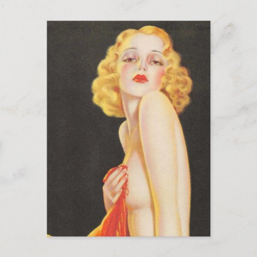 ヴィンテージアートの女の子をピン留め ポストカード (正面)