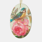 ヴィンテージアートの鳥とバラ セラミックオーナメント (左)