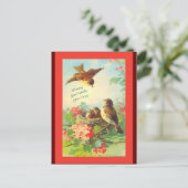ヴィンテージアートの鳥と花、こんにちは、お祈り ポストカード (スタンド正面)
