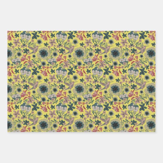 ヴィンテージアートウィリアム・モリス植物性ハミングバード ラッピングペーパーシート (正面)