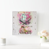 ヴィンテージアートウォーターカラー自転車の窓デコップ スクエア壁時計 (ホーム)