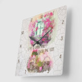 ヴィンテージアートウォーターカラー自転車の窓デコップ スクエア壁時計 (傾斜)