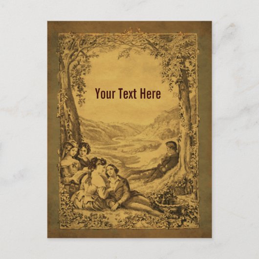 ヴィンテージアートカップルピクニックカスタマイズ可能はがき ポストカード (正面)