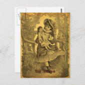 ヴィンテージアートガールと人形のカスタマイズ可能はがき ポストカード (正面/裏面)