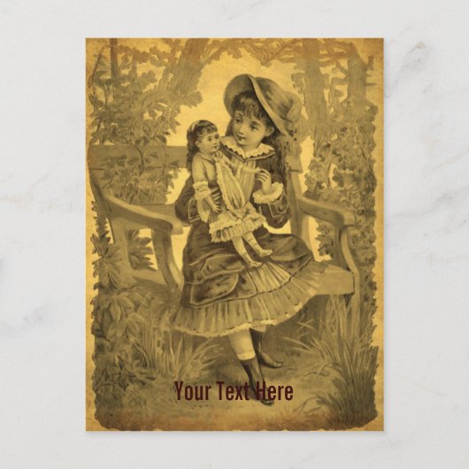 ヴィンテージアートガールと人形のカスタマイズ可能はがき ポストカード (正面)