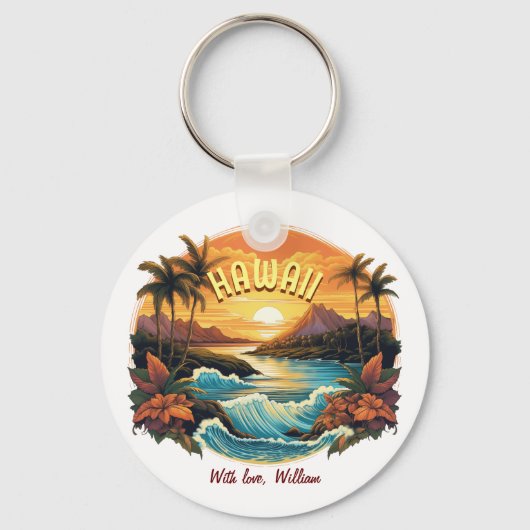 ヴィンテージアートサンセットアットハワイビーチ山脈 キーホルダー (正面)