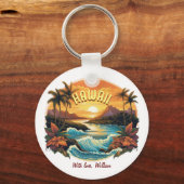 ヴィンテージアートサンセットアットハワイビーチ山脈 キーホルダー (正面)