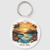 ヴィンテージアートサンセットアットハワイビーチ山脈 キーホルダー (裏面)
