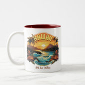 ヴィンテージアートサンセットアットハワイビーチ山脈 ツートーンマグカップ (左)