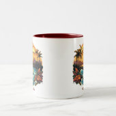 ヴィンテージアートサンセットアットハワイビーチ山脈 ツートーンマグカップ (中央)