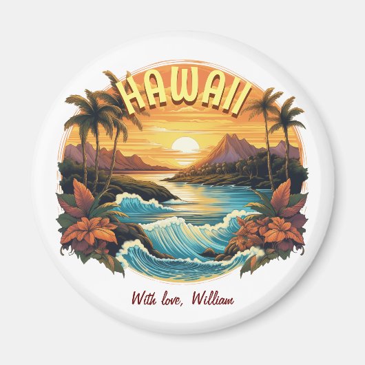 ヴィンテージアートサンセットアットハワイビーチ山脈 マグネット (正面)