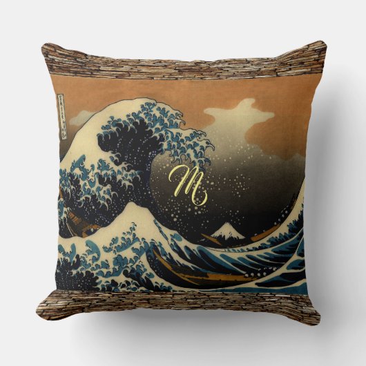 ヴィンテージアートザ素晴らしウェーブアーティス日本のト海 クッション (正面)