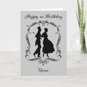 ヴィンテージアートシルエットマンウーマン誕生日 カード (正面)