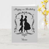 ヴィンテージアートシルエットマンウーマン誕生日 カード (黄色い花)