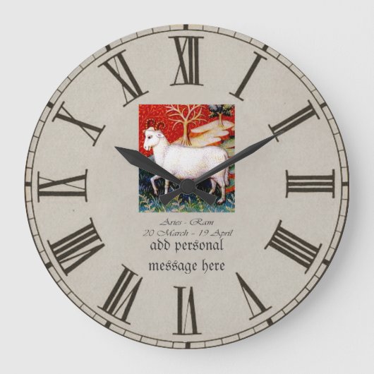 ヴィンテージアートスタイルの名前の追加Aries Ram starsign ラージ壁時計 (正面)