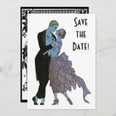 ヴィンテージアートデコの新婚夫婦、愛のウェディングダンス 招待状 (正面/裏面)