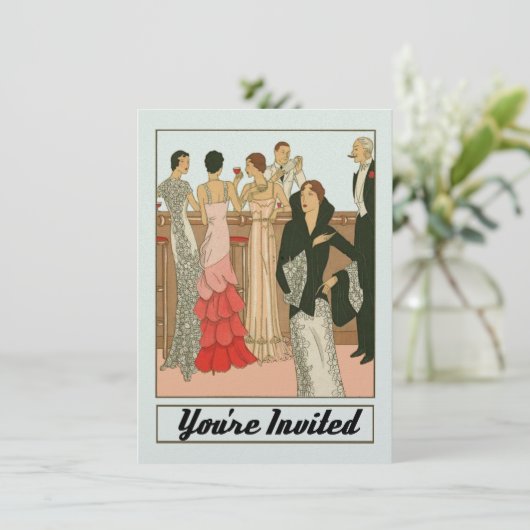ヴィンテージアートデコの洗練された記念日パーティー 招待状 (スタンド正面)