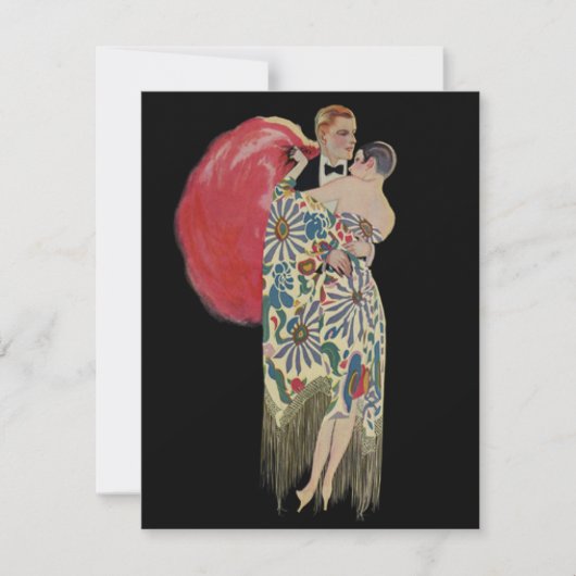 ヴィンテージアートデコウェディング、新婚の恋人たちのダンス 招待状 (正面)