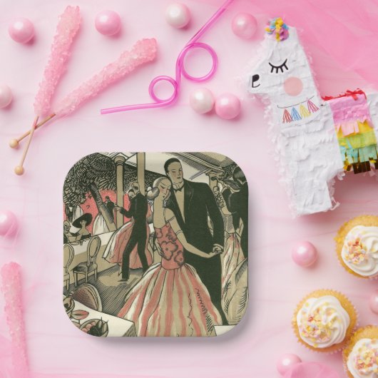 ヴィンテージアートデコウェディング、 新婚夫婦のファーストダンス ペーパープレート (パーティー)