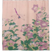 ヴィンテージアートドラゴンフライと花絵画の数 シャワーカーテン (正面)