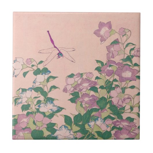 ヴィンテージアートドラゴンフライと花絵画の数 タイル (正面)